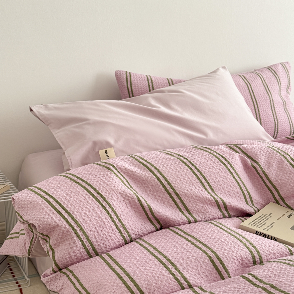 91家纺网 家纺一手货源 找家纺 沐辰 2026新款A类华夫格全棉纯棉印花四件套 华夫格-甜心