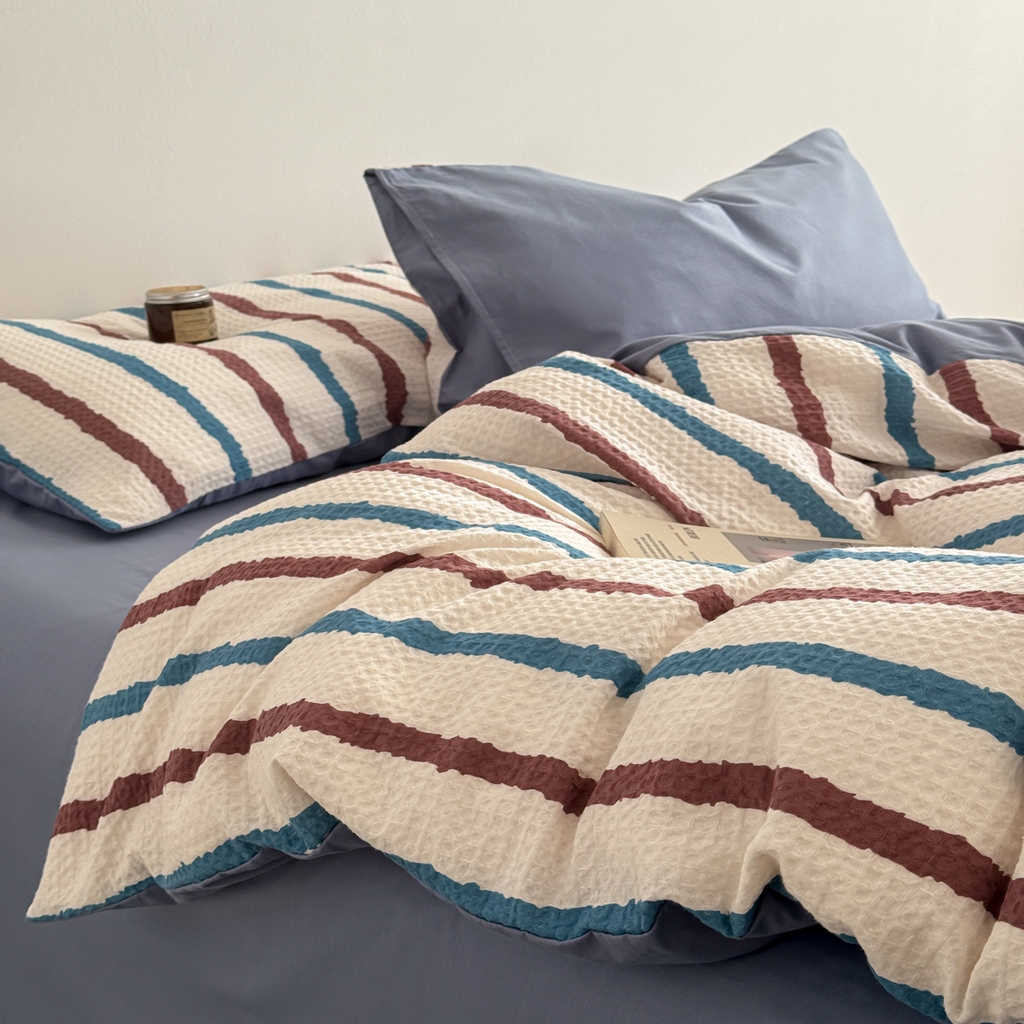 91家纺网 家纺一手货源 找家纺 沐辰 2026新款A类华夫格全棉纯棉印花四件套 华夫格-自由