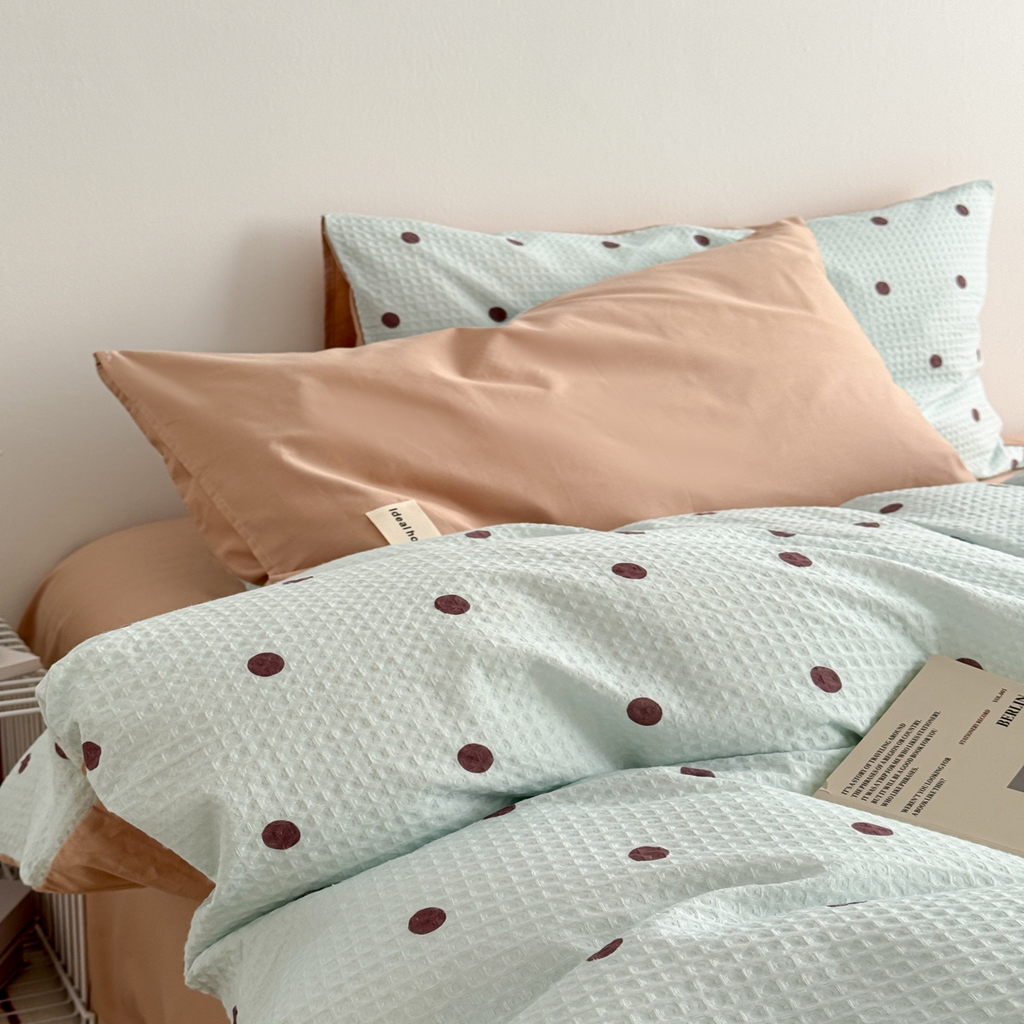 91家纺网 家纺一手货源 找家纺 沐辰 2026新款A类华夫格全棉纯棉印花四件套 华夫格-点点