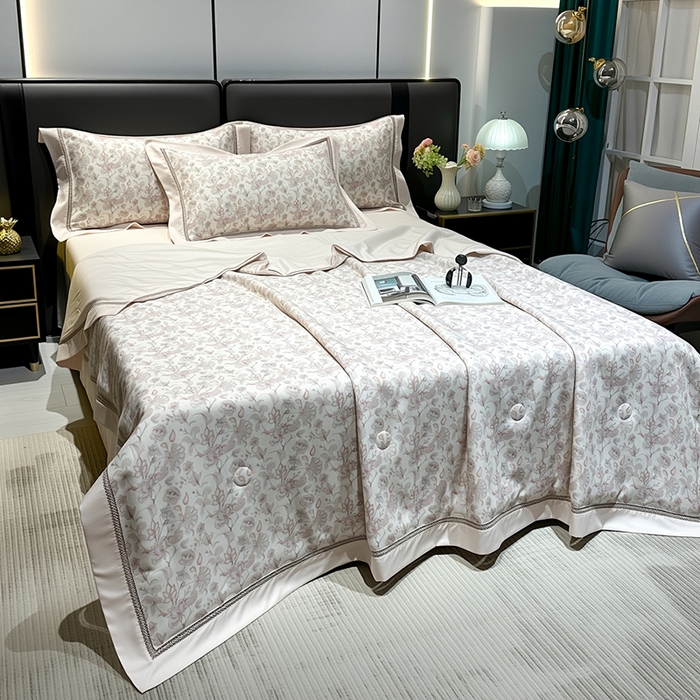 91家纺网 家纺一手货源 找家纺 欧夏家纺 2026莱赛尔天丝麻数码印花镂空夏被空调被夏凉被 博雅