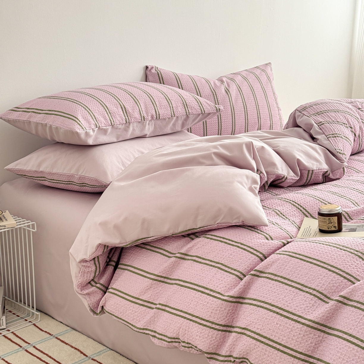 沐辰 2026新款A类华夫格全棉纯棉印花四件套 华夫格-甜心