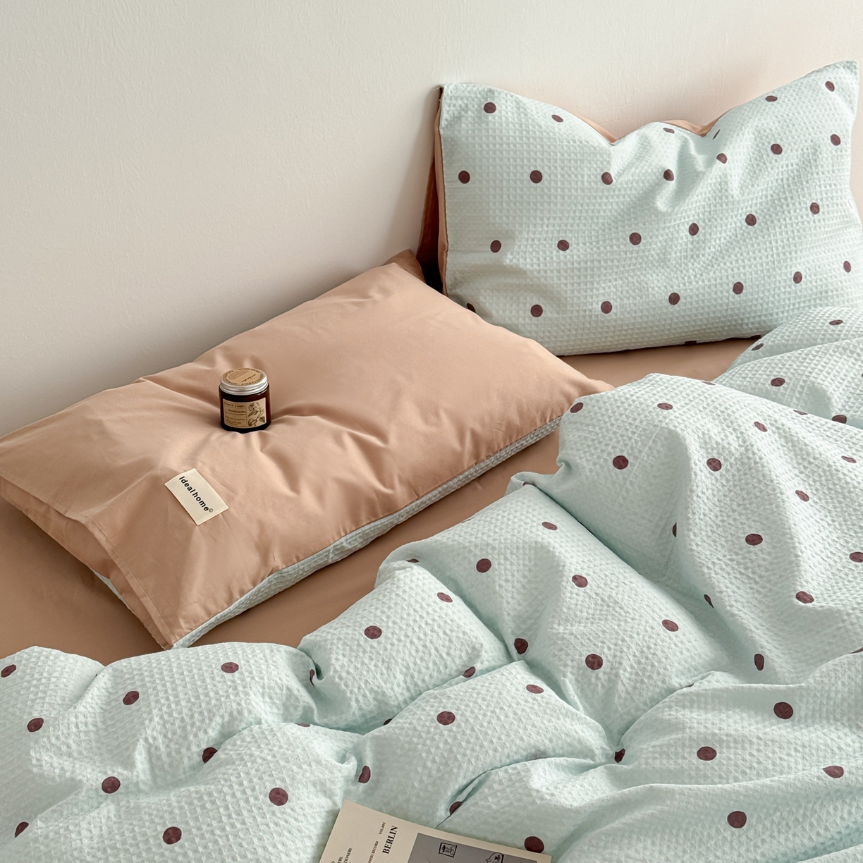 91家纺网 家纺一手货源 找家纺 沐辰 2026新款A类华夫格全棉纯棉印花四件套 华夫格-点点