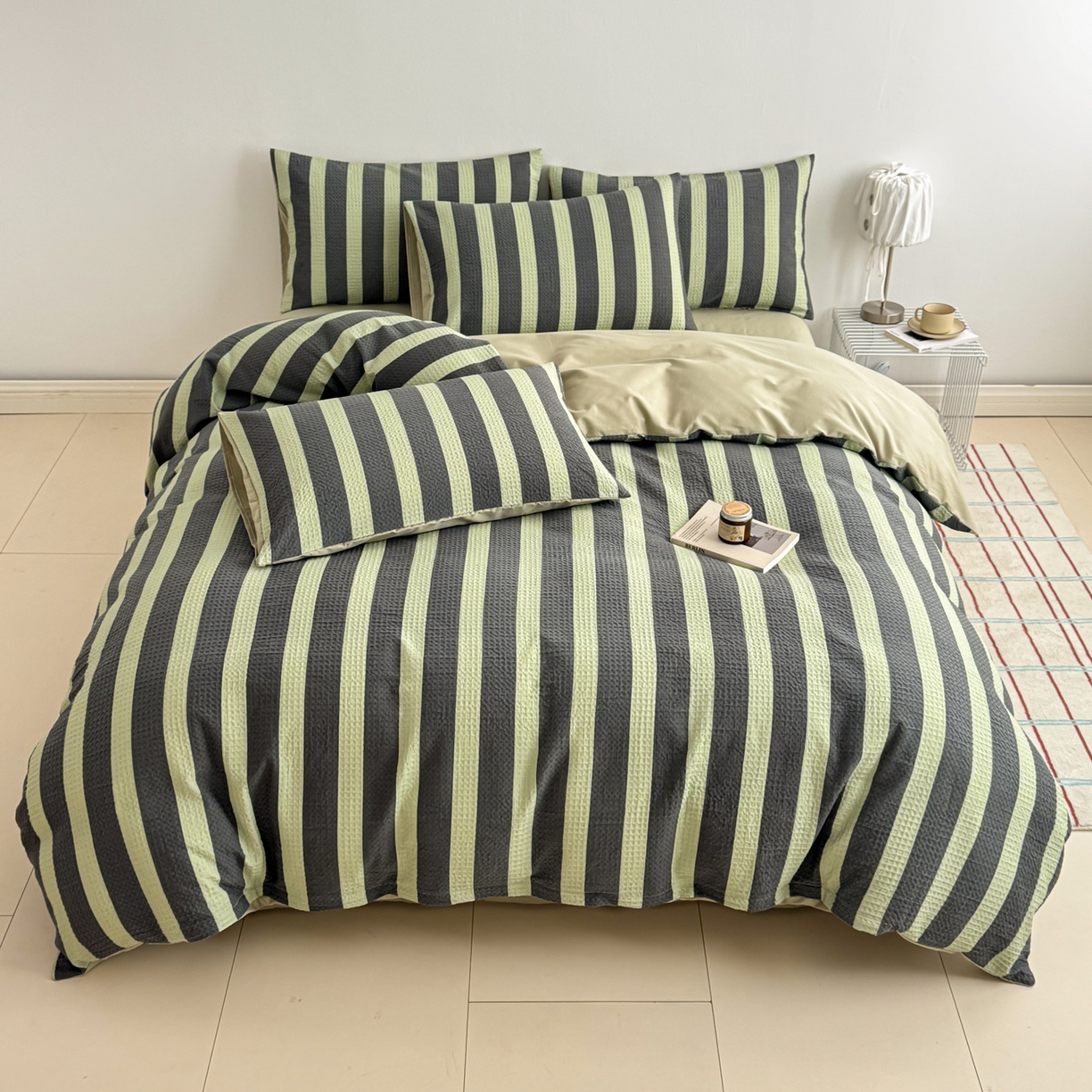 91家纺网 家纺一手货源 找家纺 沐辰 2026新款A类华夫格全棉纯棉印花四件套 华夫格-田野