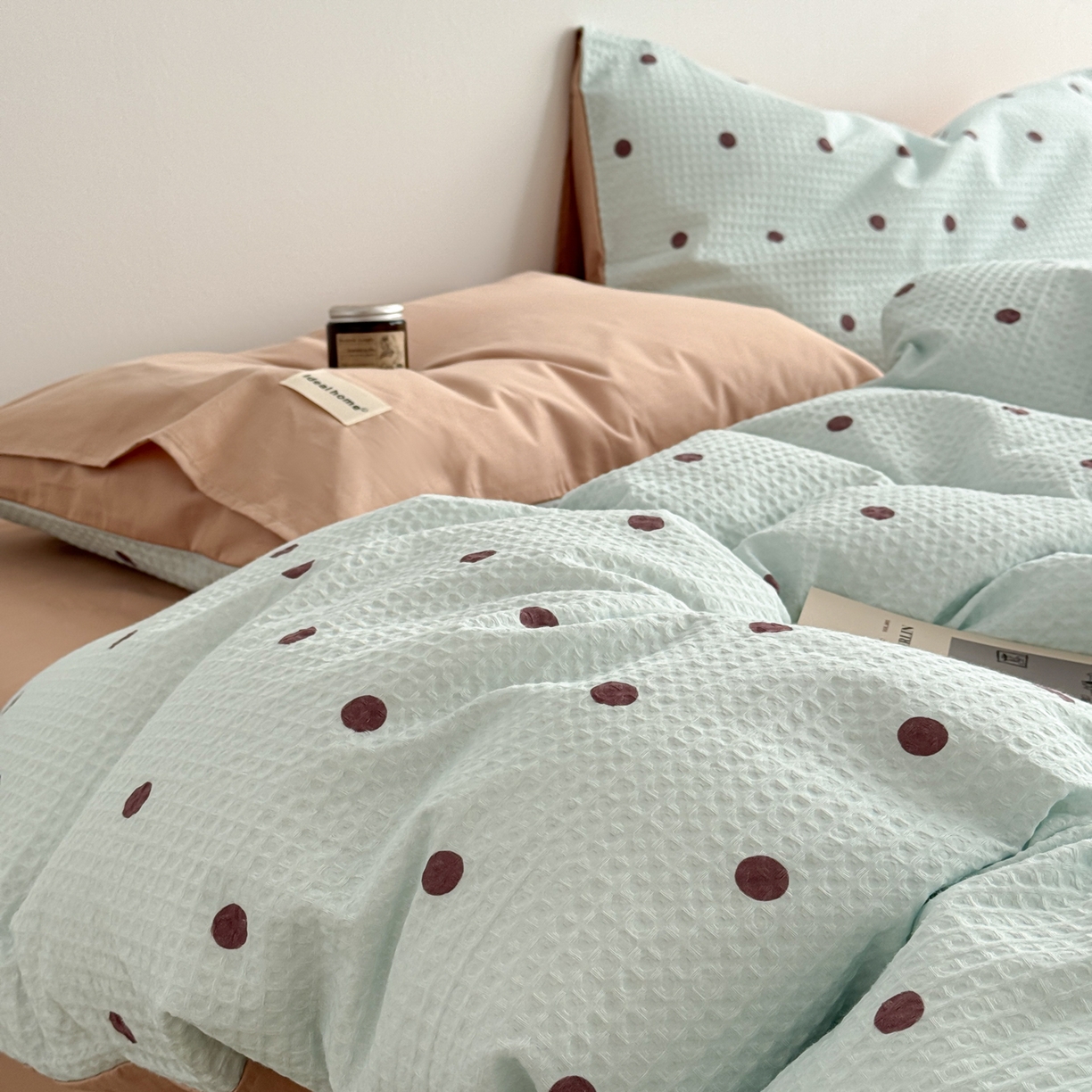 91家纺网 家纺一手货源 找家纺 沐辰 2026新款A类华夫格全棉纯棉印花四件套 华夫格-点点