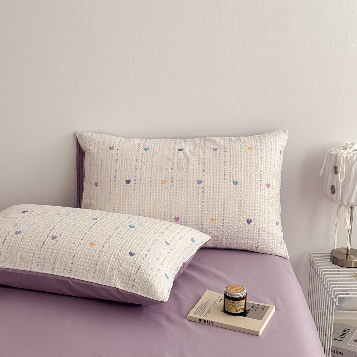 91家纺网 家纺一手货源 找家纺 沐辰 2026新款A类华夫格全棉纯棉印花四件套 华夫格-爱心