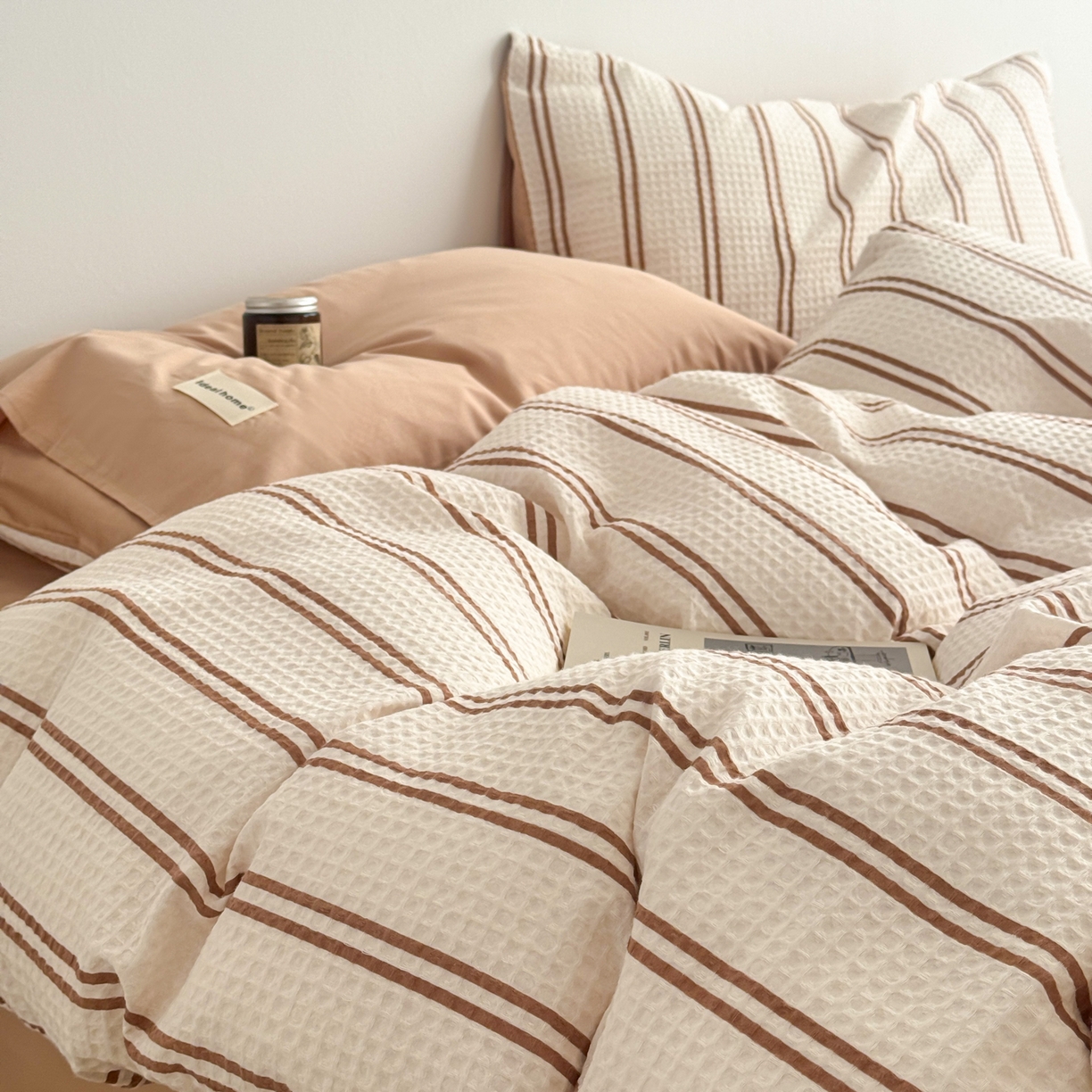 91家纺网 家纺一手货源 找家纺 沐辰 2026新款A类华夫格全棉纯棉印花四件套 华夫格-沙滩