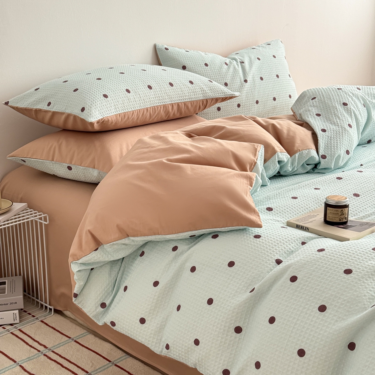 沐辰 2026新款A类华夫格全棉纯棉印花四件套 华夫格-点点