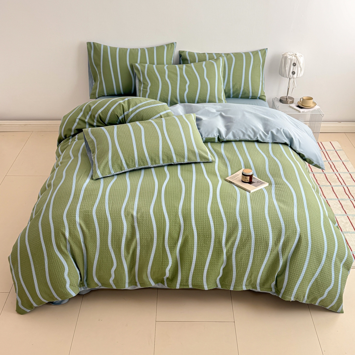 91家纺网 家纺一手货源 找家纺 沐辰 2026新款A类华夫格全棉纯棉印花四件套 华夫格-森林