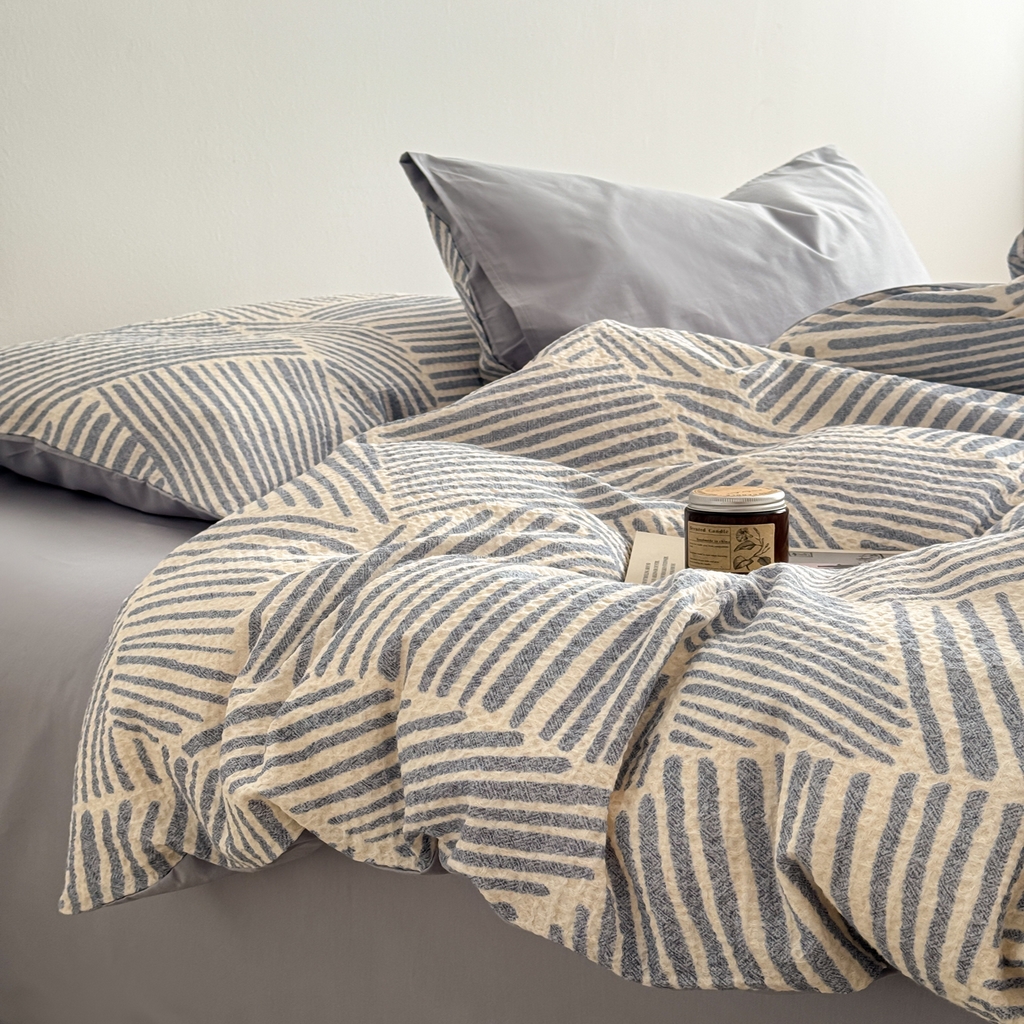 91家纺网 家纺一手货源 找家纺 沐辰 2026新款A类华夫格全棉纯棉印花四件套 华夫格-雪花