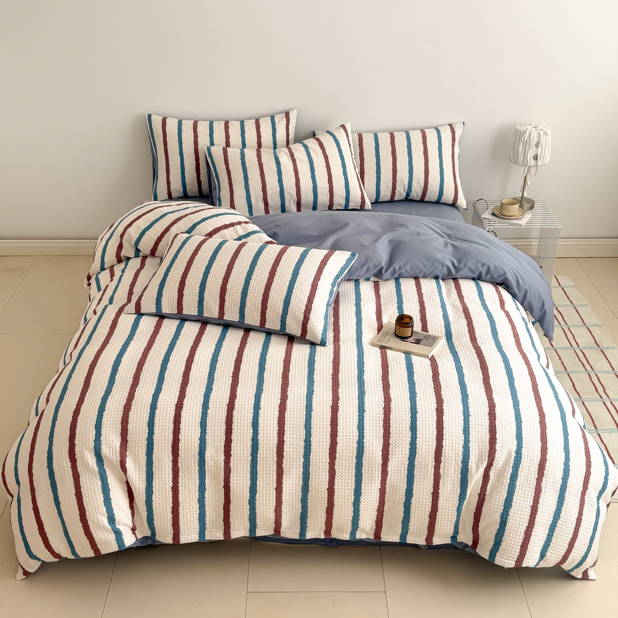 91家纺网 家纺一手货源 找家纺 沐辰 2026新款A类华夫格全棉纯棉印花四件套 华夫格-自由