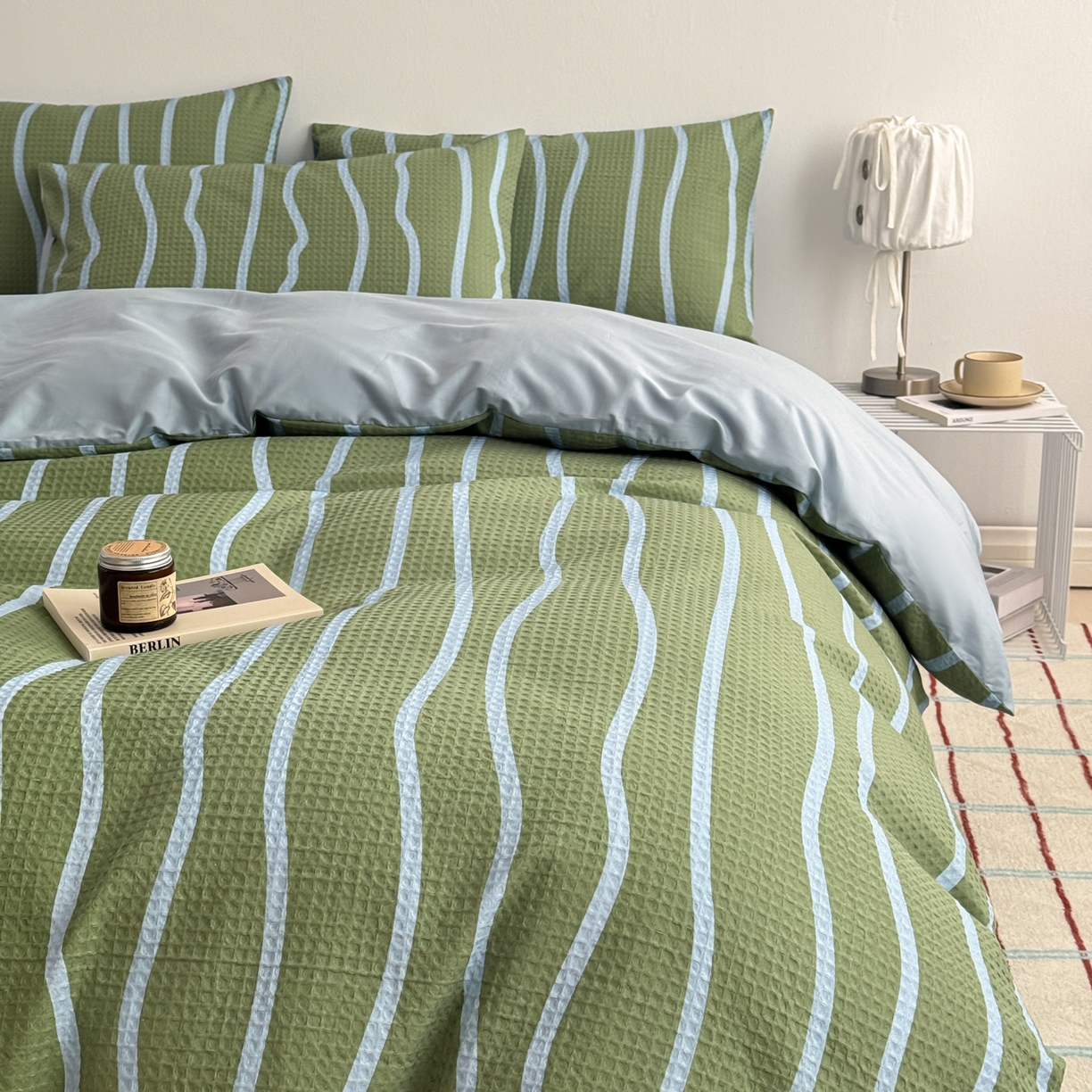 91家纺网 家纺一手货源 找家纺 沐辰 2026新款A类华夫格全棉纯棉印花四件套 华夫格-森林