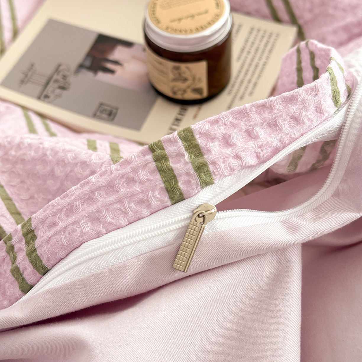 91家纺网 家纺一手货源 找家纺 沐辰 2026新款A类华夫格全棉纯棉印花四件套 华夫格-甜心