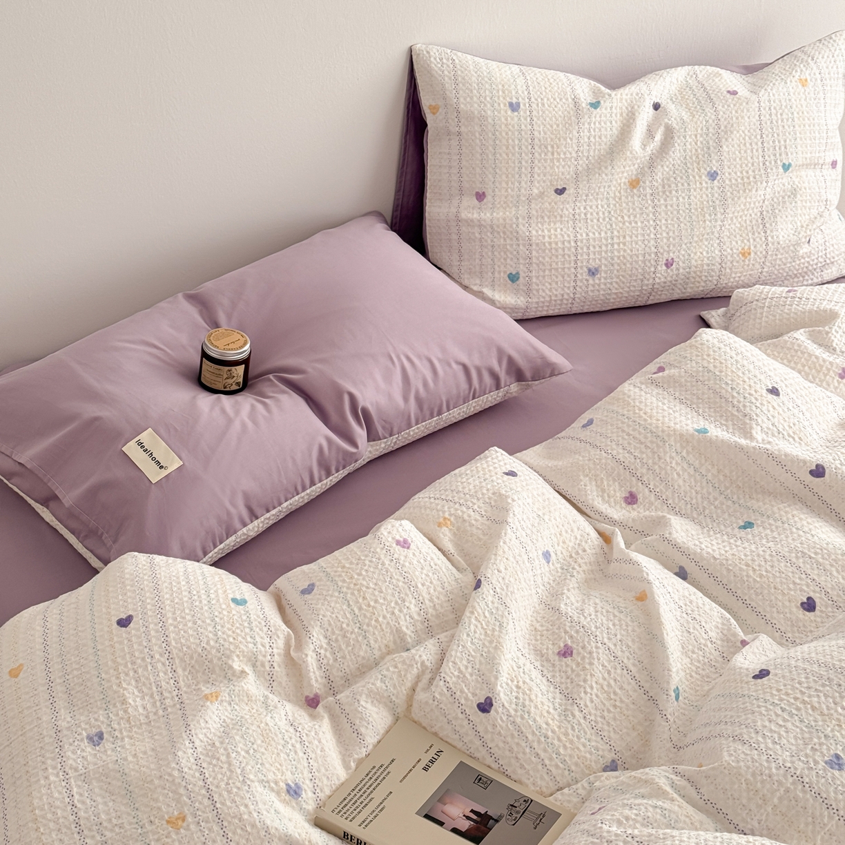 91家纺网 家纺一手货源 找家纺 沐辰 2026新款A类华夫格全棉纯棉印花四件套 华夫格-爱心