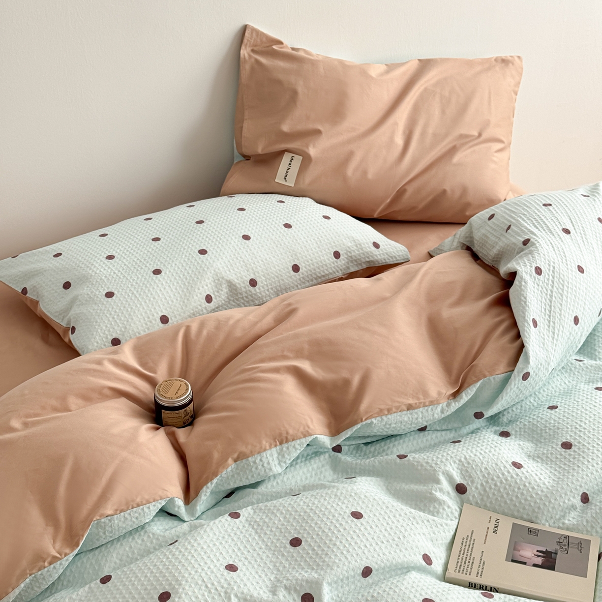 91家纺网 家纺一手货源 找家纺 沐辰 2026新款A类华夫格全棉纯棉印花四件套 华夫格-点点