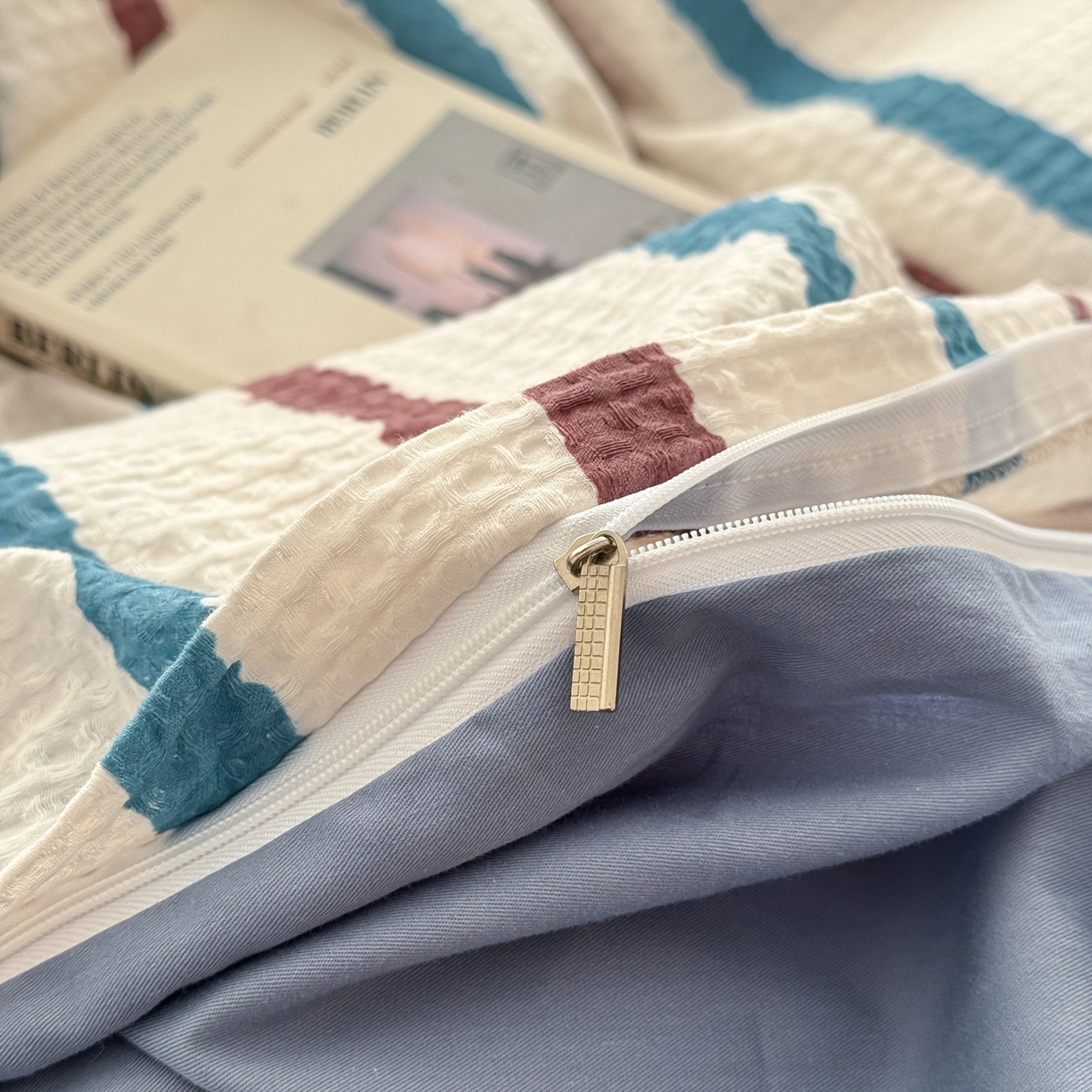 91家纺网 家纺一手货源 找家纺 沐辰 2026新款A类华夫格全棉纯棉印花四件套 华夫格-自由