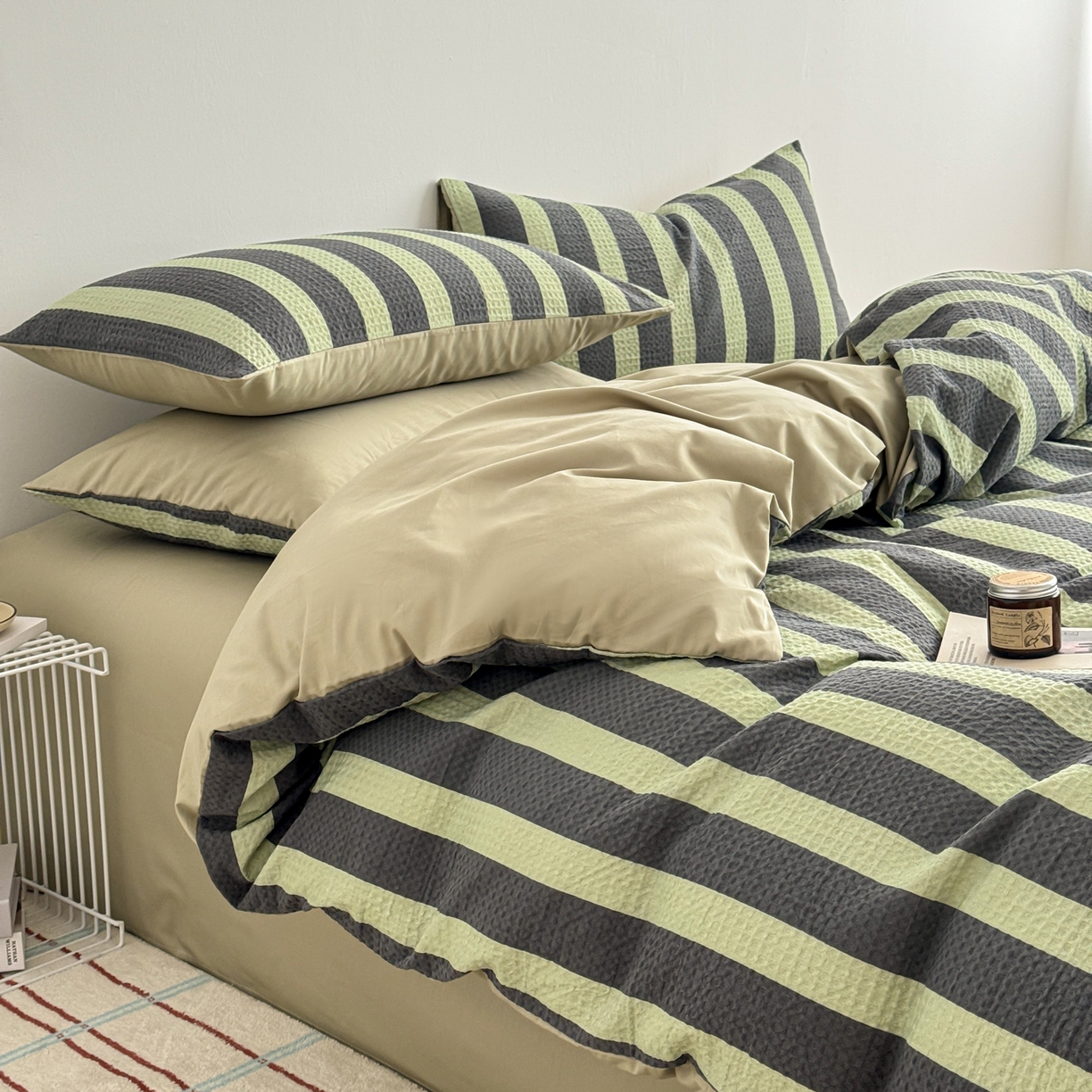 沐辰 2026新款A类华夫格全棉纯棉印花四件套 华夫格-田野