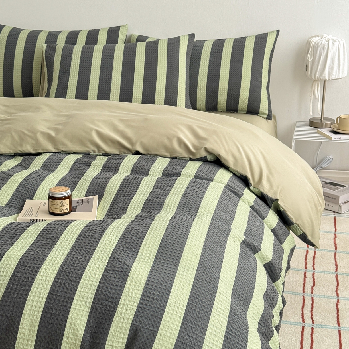 91家纺网 家纺一手货源 找家纺 沐辰 2026新款A类华夫格全棉纯棉印花四件套 华夫格-田野