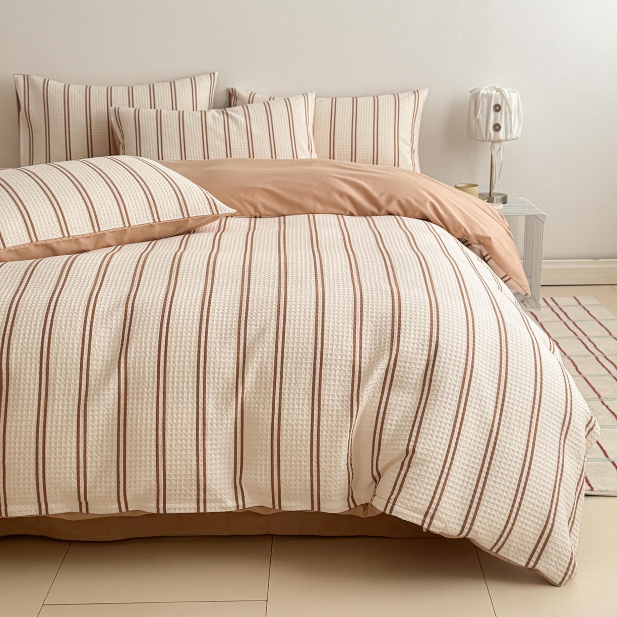 91家纺网 家纺一手货源 找家纺 沐辰 2026新款A类华夫格全棉纯棉印花四件套 华夫格-沙滩