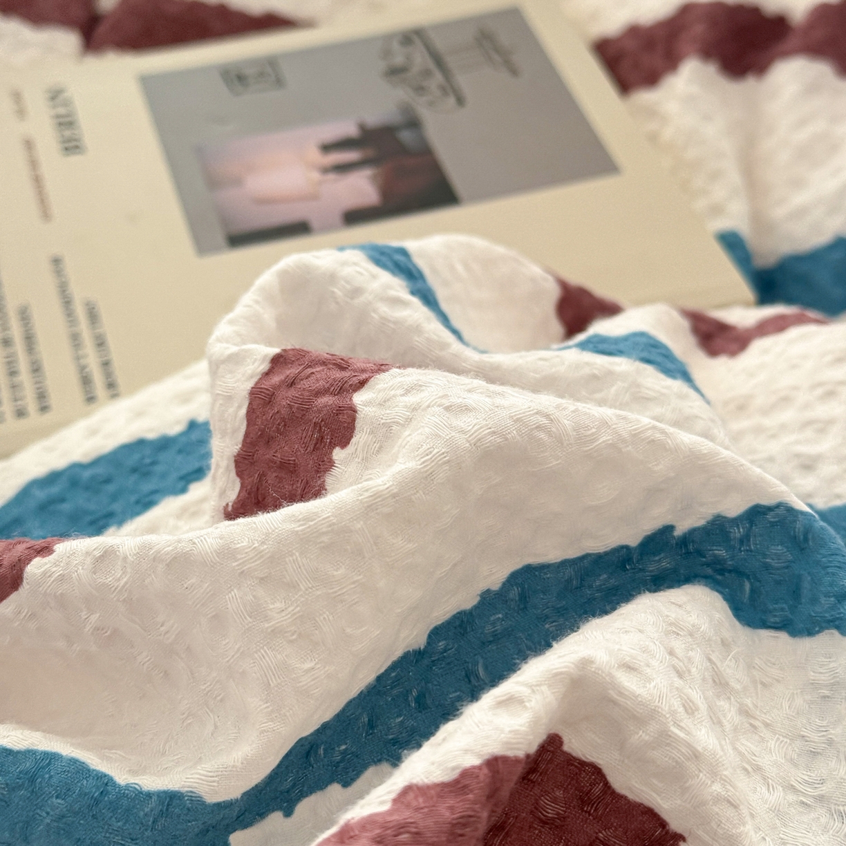 91家纺网 家纺一手货源 找家纺 沐辰 2026新款A类华夫格全棉纯棉印花四件套 华夫格-自由