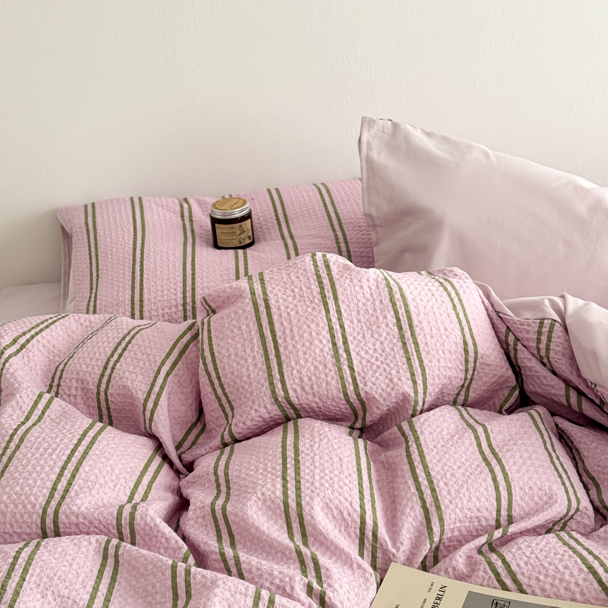 91家纺网 家纺一手货源 找家纺 沐辰 2026新款A类华夫格全棉纯棉印花四件套 华夫格-甜心