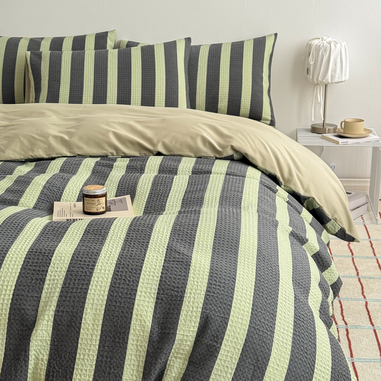 91家纺网 家纺一手货源 找家纺 沐辰 2026新款A类华夫格全棉纯棉印花四件套 华夫格-田野