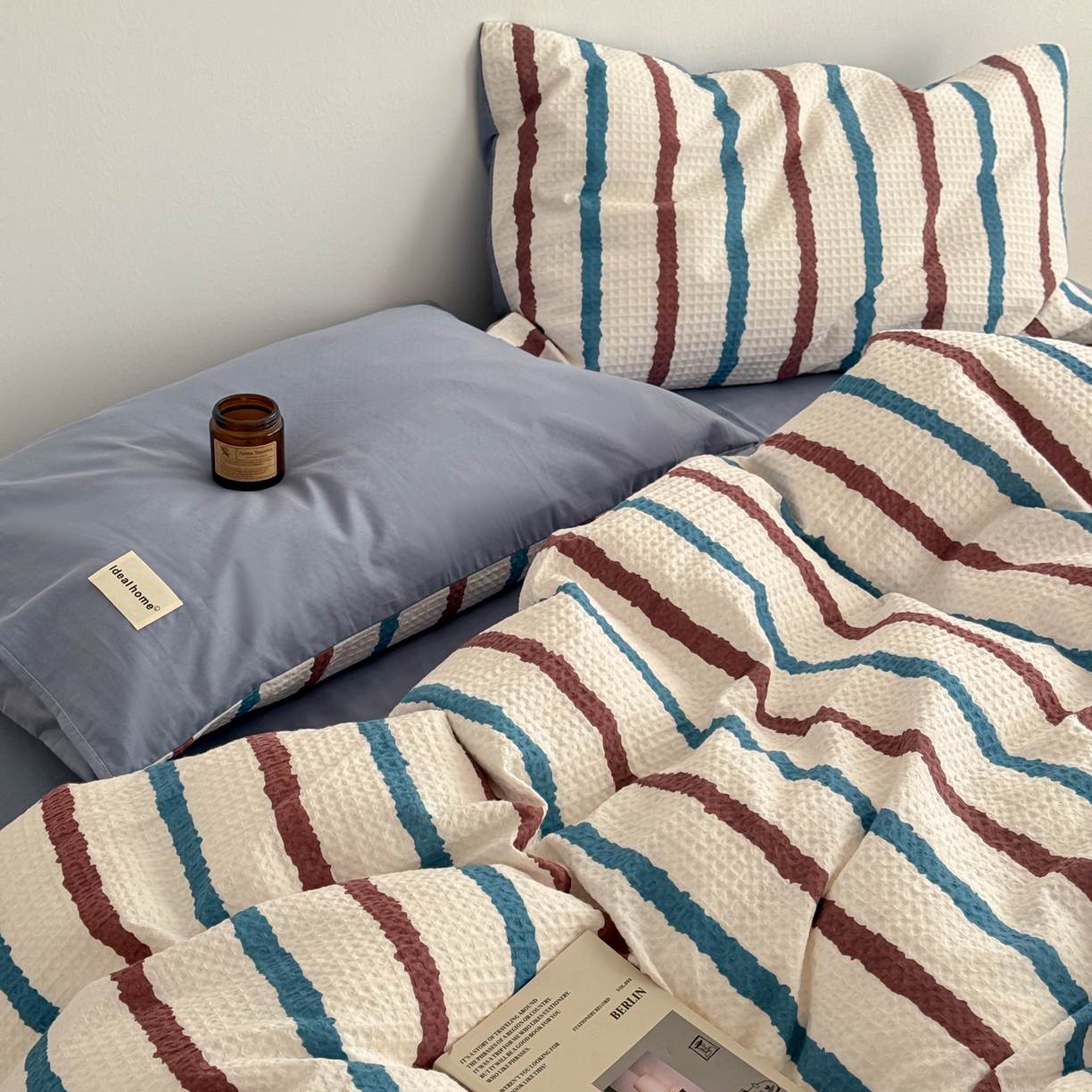 91家纺网 家纺一手货源 找家纺 沐辰 2026新款A类华夫格全棉纯棉印花四件套 华夫格-自由