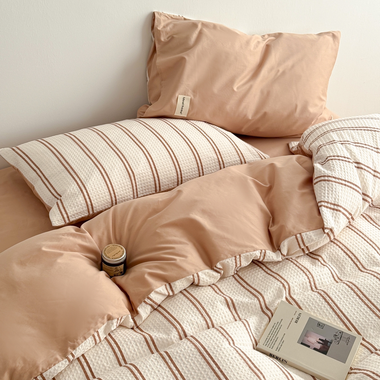 91家纺网 家纺一手货源 找家纺 沐辰 2026新款A类华夫格全棉纯棉印花四件套 华夫格-沙滩