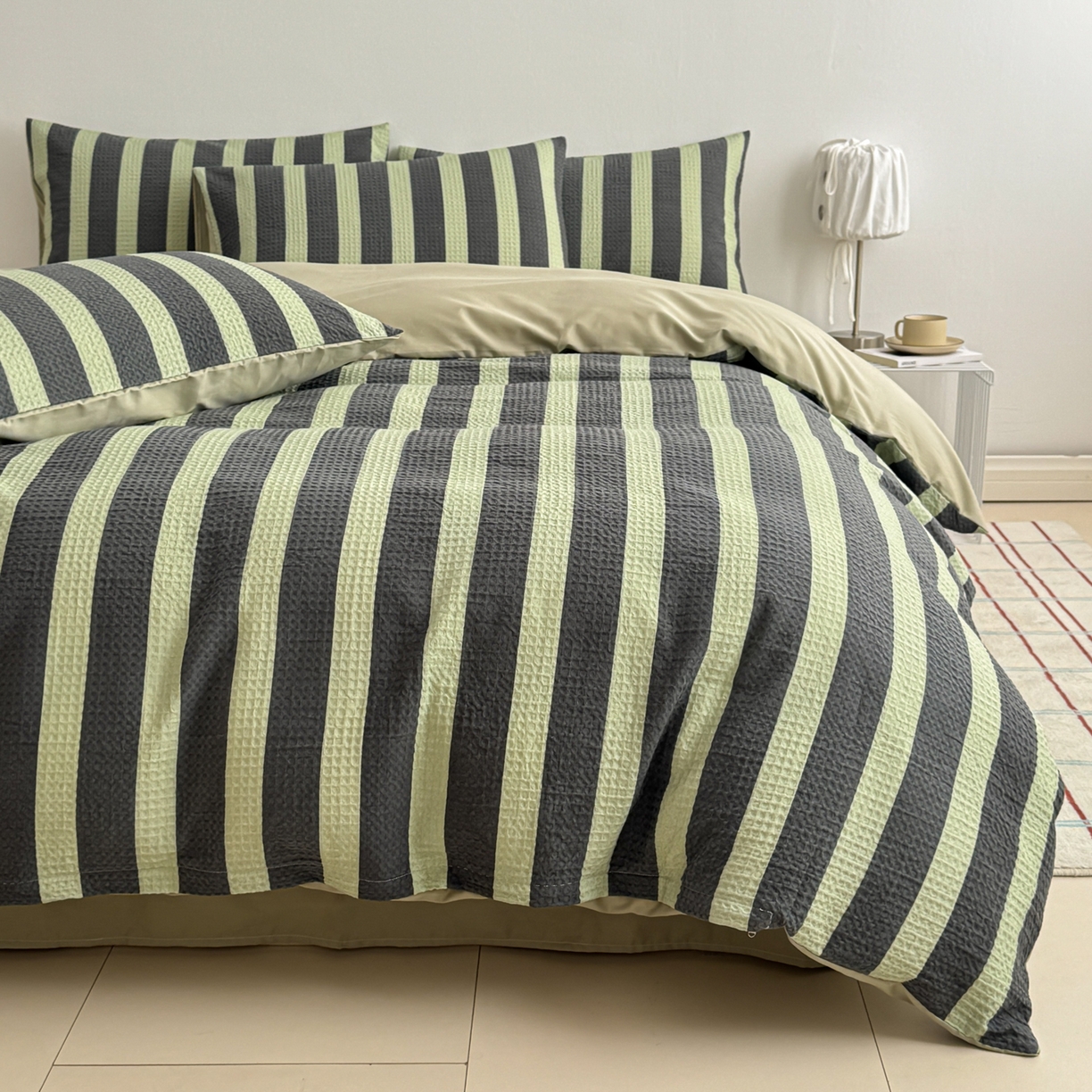 91家纺网 家纺一手货源 找家纺 沐辰 2026新款A类华夫格全棉纯棉印花四件套 华夫格-田野