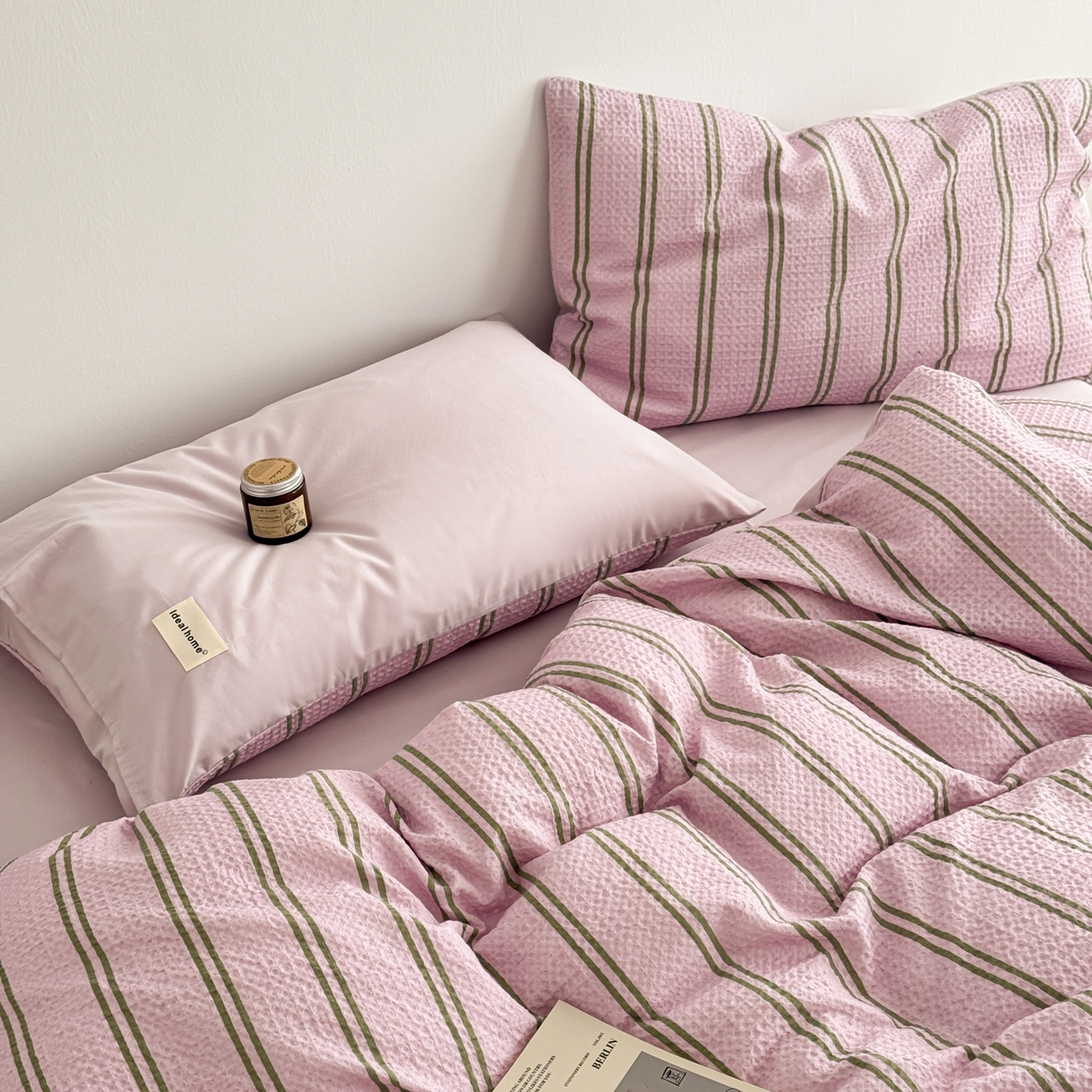 91家纺网 家纺一手货源 找家纺 沐辰 2026新款A类华夫格全棉纯棉印花四件套 华夫格-甜心