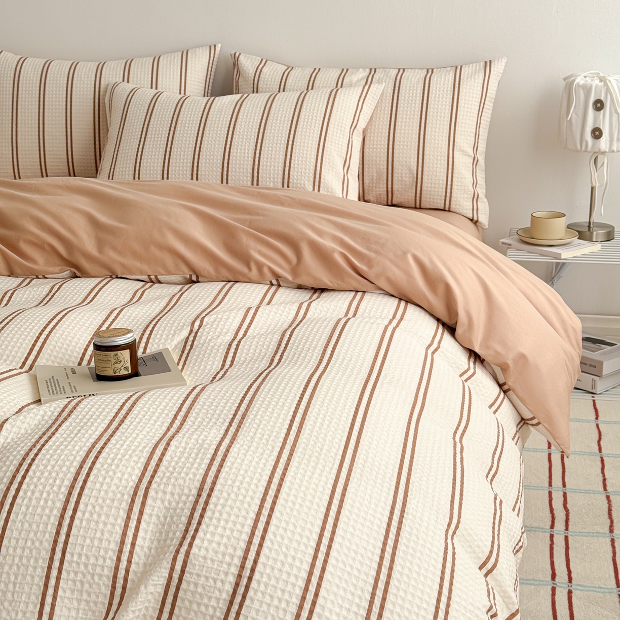 91家纺网 家纺一手货源 找家纺 沐辰 2026新款A类华夫格全棉纯棉印花四件套 华夫格-沙滩