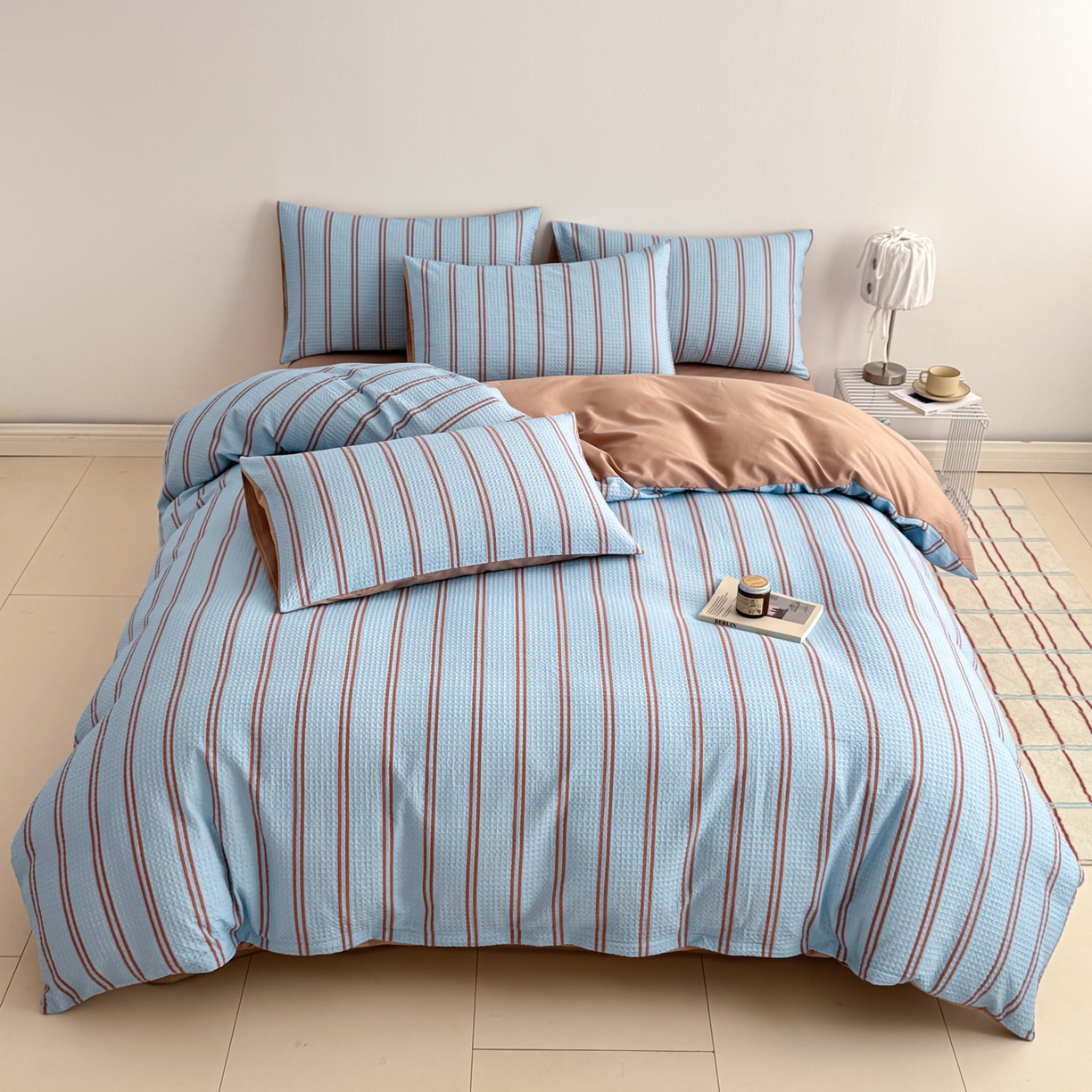 91家纺网 家纺一手货源 找家纺 沐辰 2026新款A类华夫格全棉纯棉印花四件套 华夫格-海洋