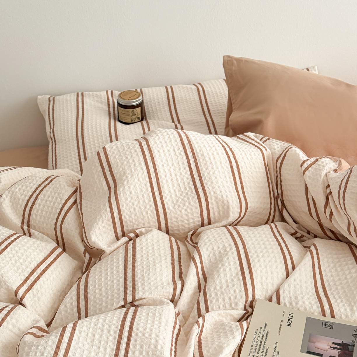 91家纺网 家纺一手货源 找家纺 沐辰 2026新款A类华夫格全棉纯棉印花四件套 华夫格-沙滩