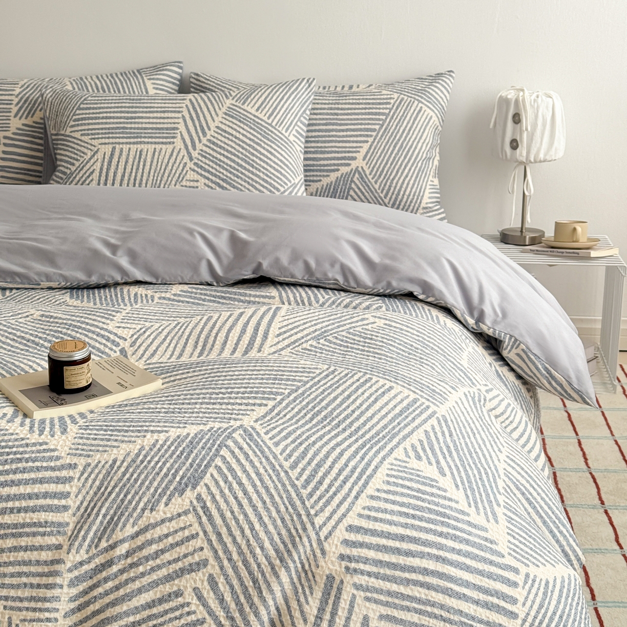 91家纺网 家纺一手货源 找家纺 沐辰 2026新款A类华夫格全棉纯棉印花四件套 华夫格-雪花