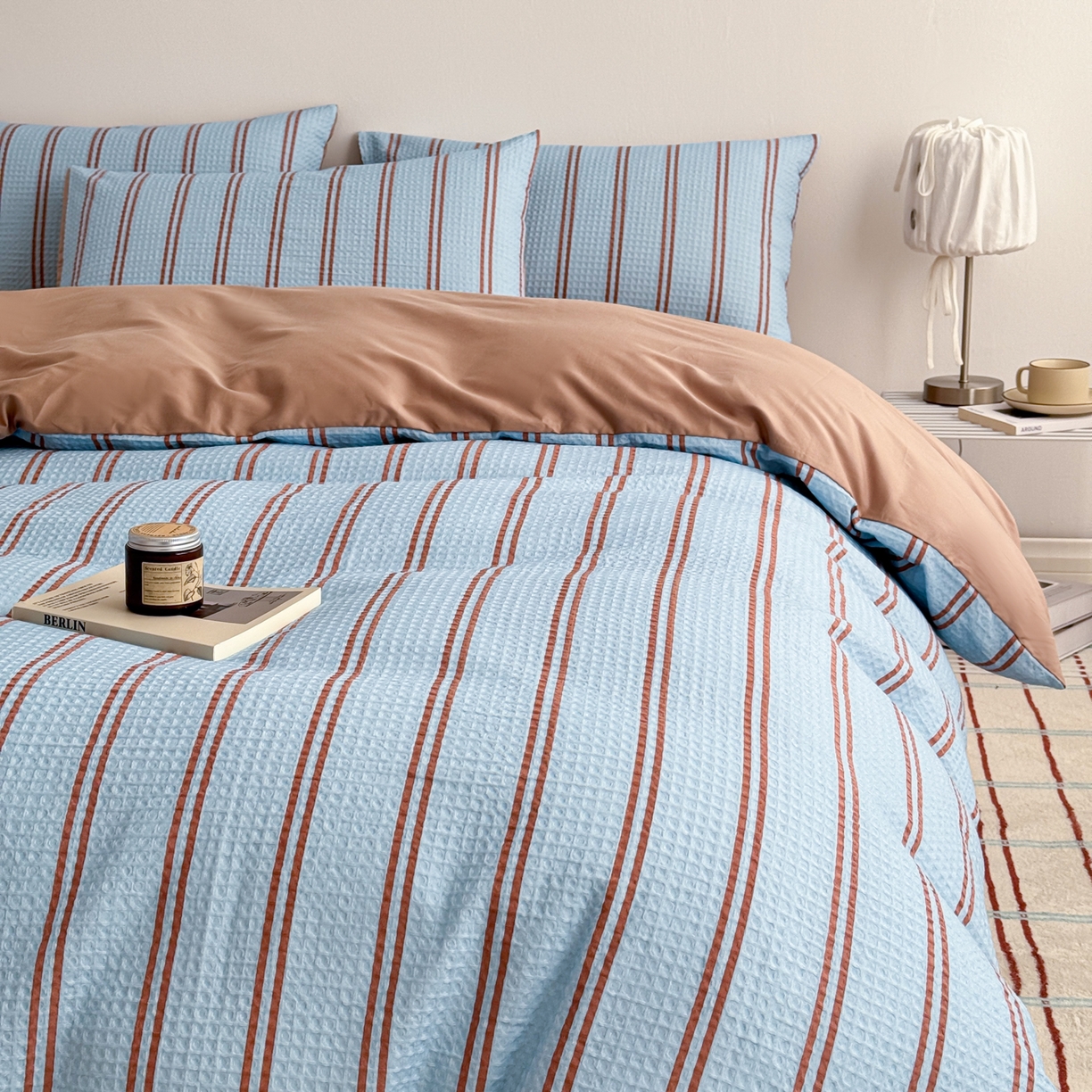 91家纺网 家纺一手货源 找家纺 沐辰 2026新款A类华夫格全棉纯棉印花四件套 华夫格-海洋