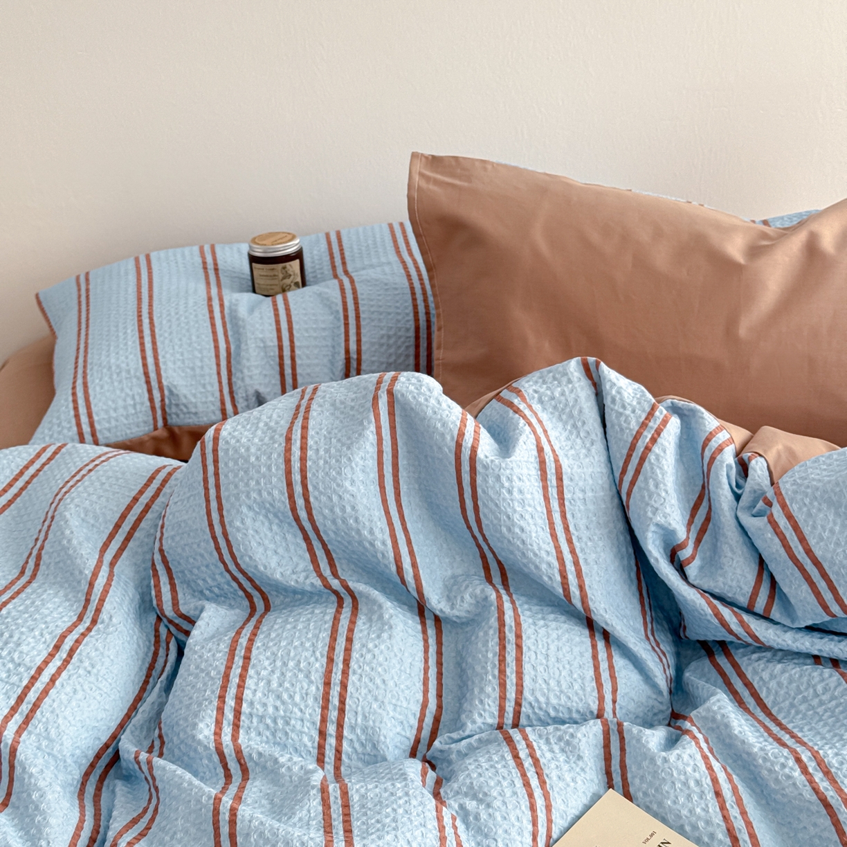 91家纺网 家纺一手货源 找家纺 沐辰 2026新款A类华夫格全棉纯棉印花四件套 华夫格-海洋