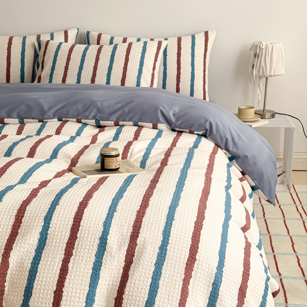 91家纺网 家纺一手货源 找家纺 沐辰 2026新款A类华夫格全棉纯棉印花四件套 华夫格-自由