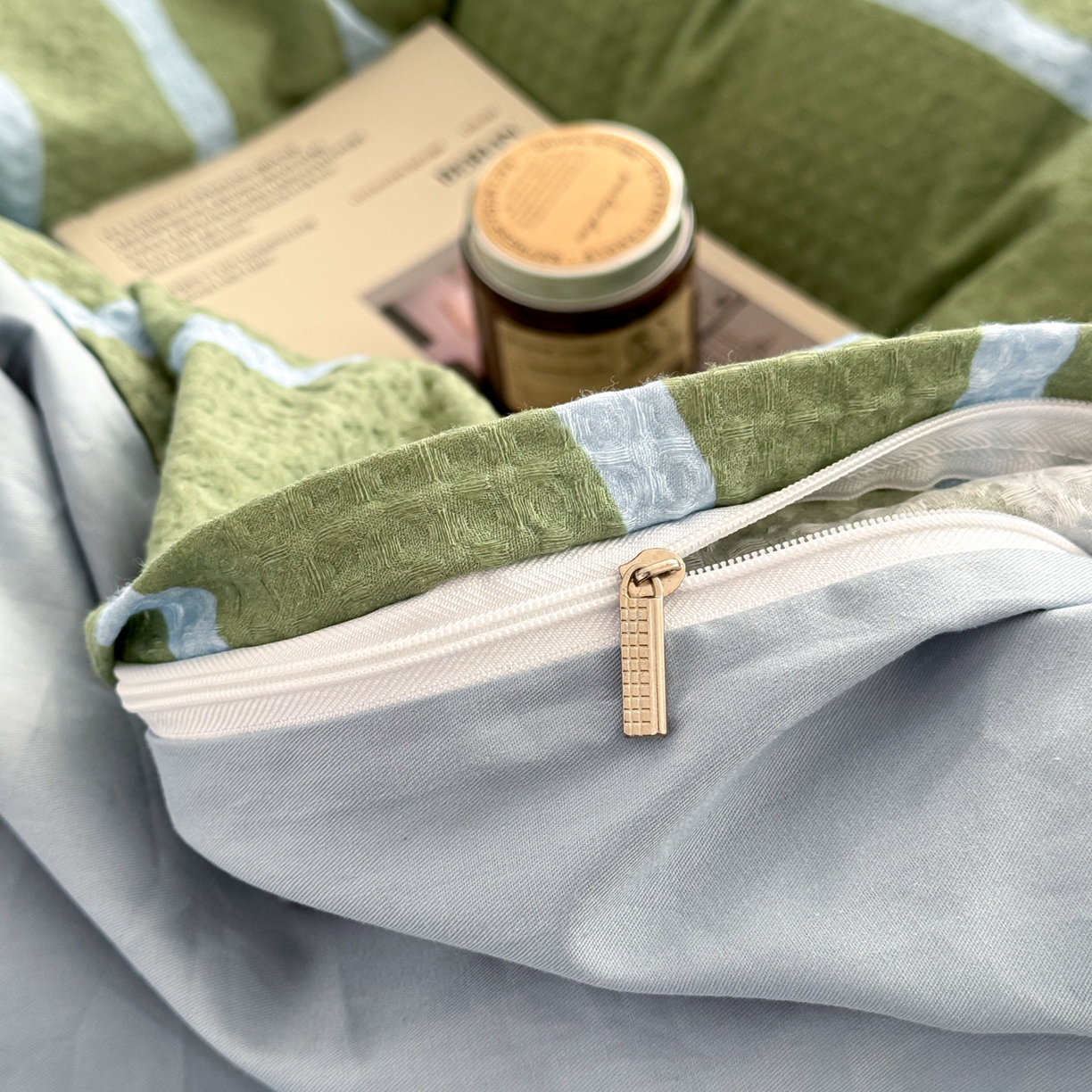 91家纺网 家纺一手货源 找家纺 沐辰 2026新款A类华夫格全棉纯棉印花四件套 华夫格-森林