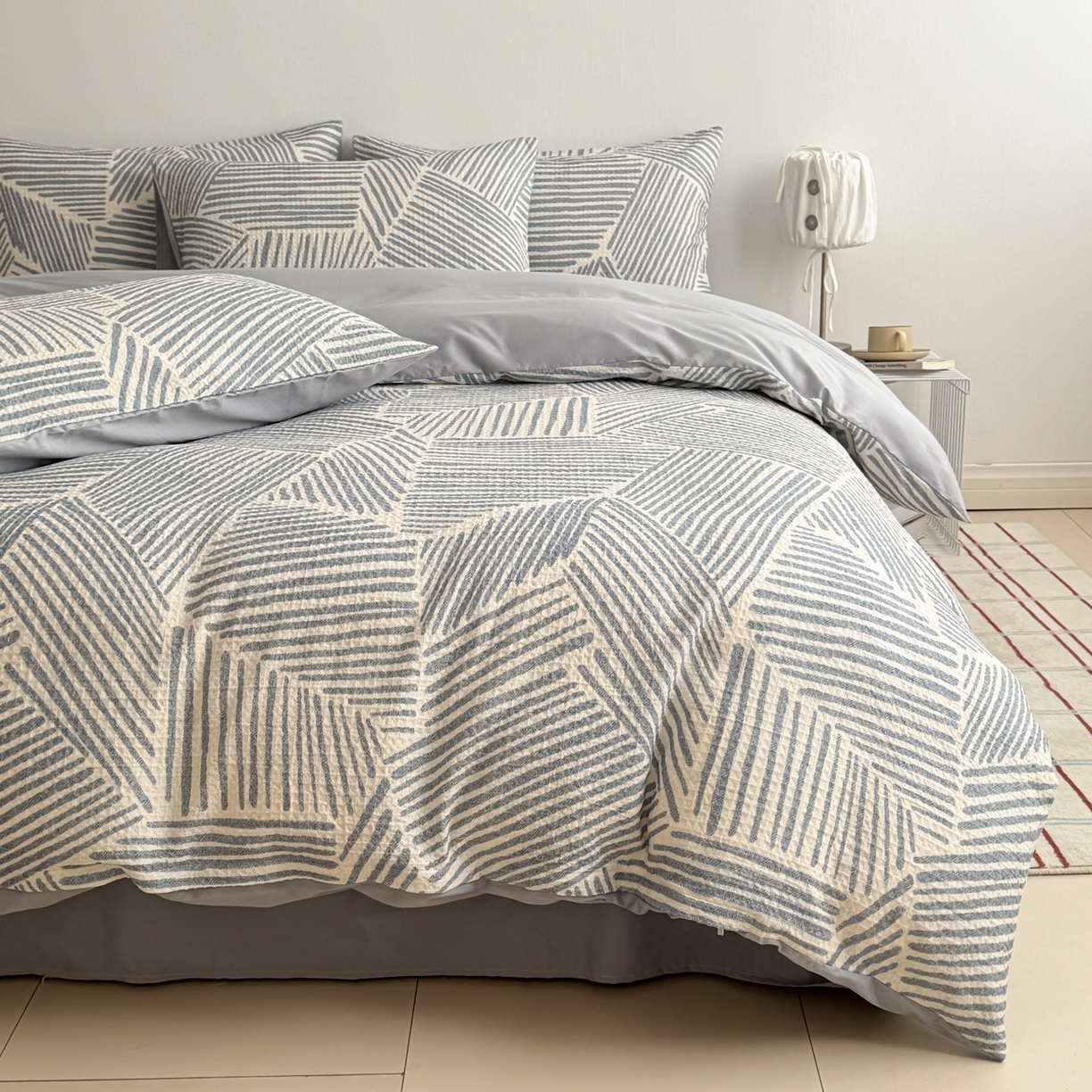 91家纺网 家纺一手货源 找家纺 沐辰 2026新款A类华夫格全棉纯棉印花四件套 华夫格-雪花