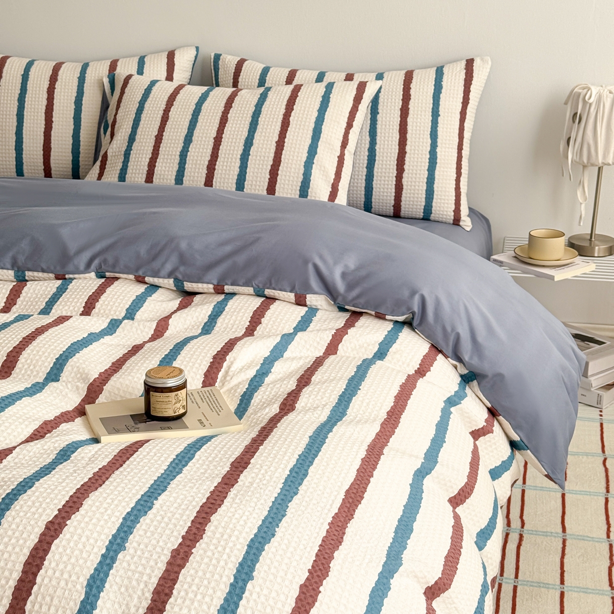 91家纺网 家纺一手货源 找家纺 沐辰 2026新款A类华夫格全棉纯棉印花四件套 华夫格-自由