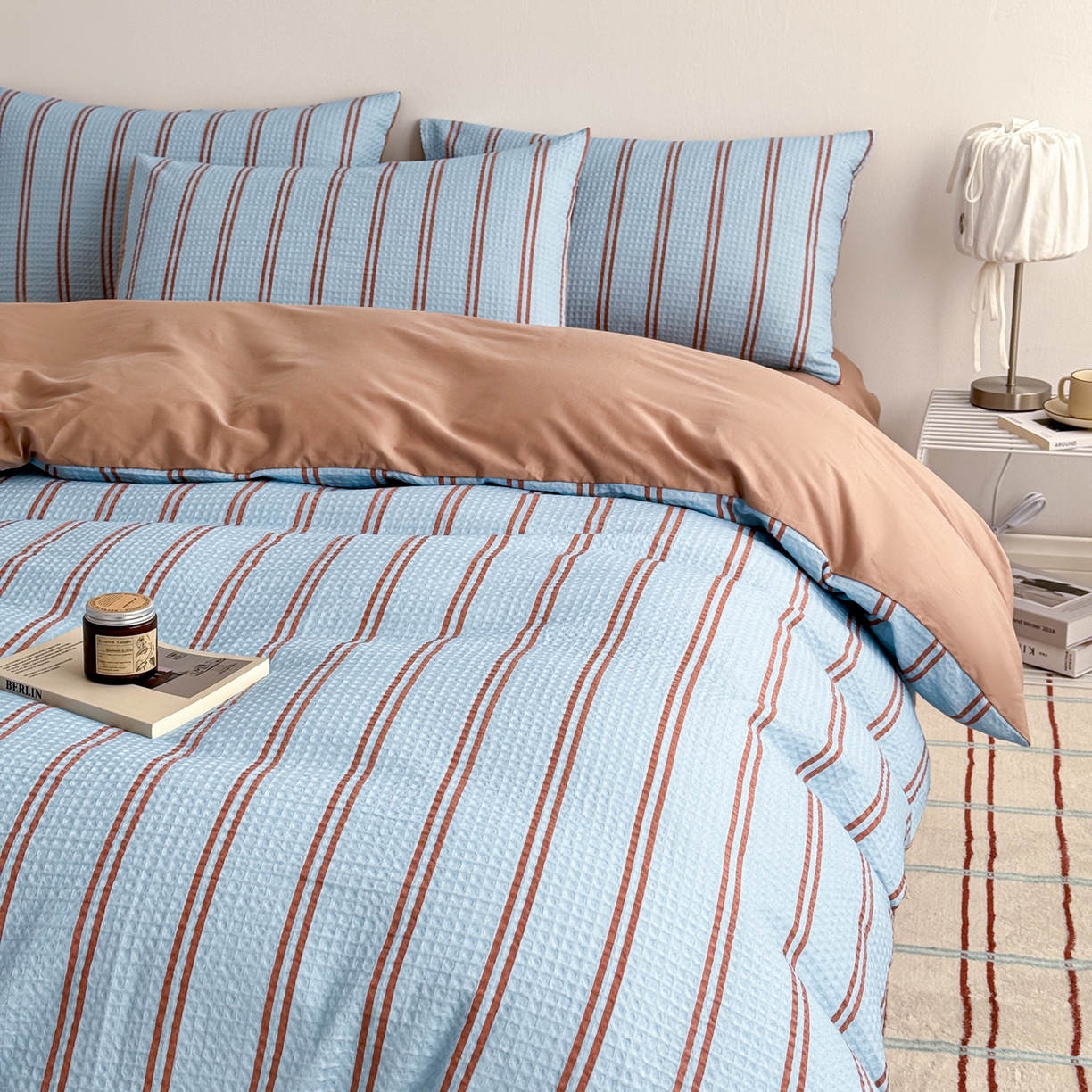 91家纺网 家纺一手货源 找家纺 沐辰 2026新款A类华夫格全棉纯棉印花四件套 华夫格-海洋