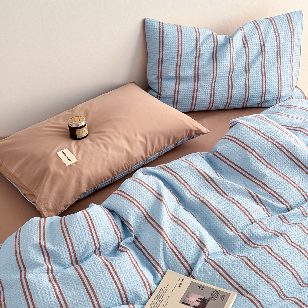 91家纺网 家纺一手货源 找家纺 沐辰 2026新款A类华夫格全棉纯棉印花四件套 华夫格-海洋