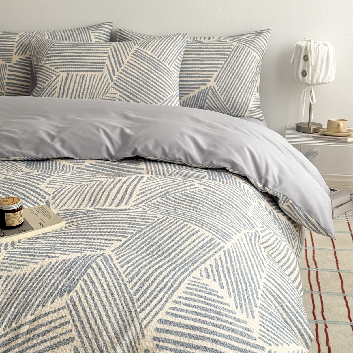 91家纺网 家纺一手货源 找家纺 沐辰 2026新款A类华夫格全棉纯棉印花四件套 华夫格-雪花