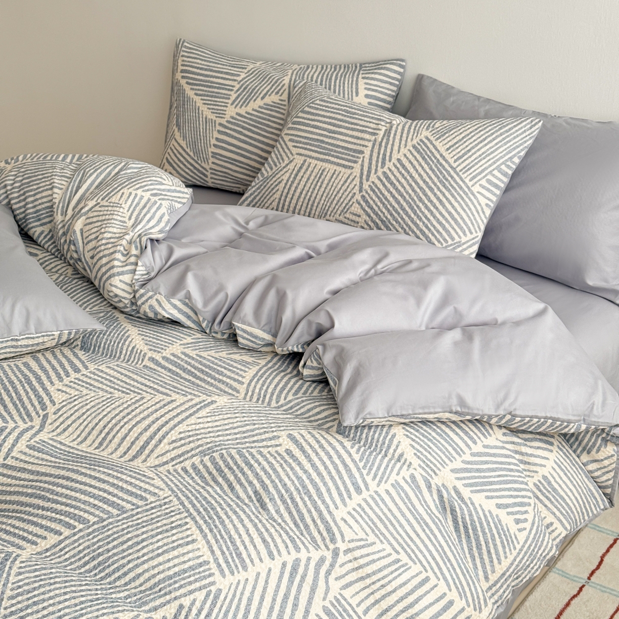 91家纺网 家纺一手货源 找家纺 沐辰 2026新款A类华夫格全棉纯棉印花四件套 华夫格-雪花