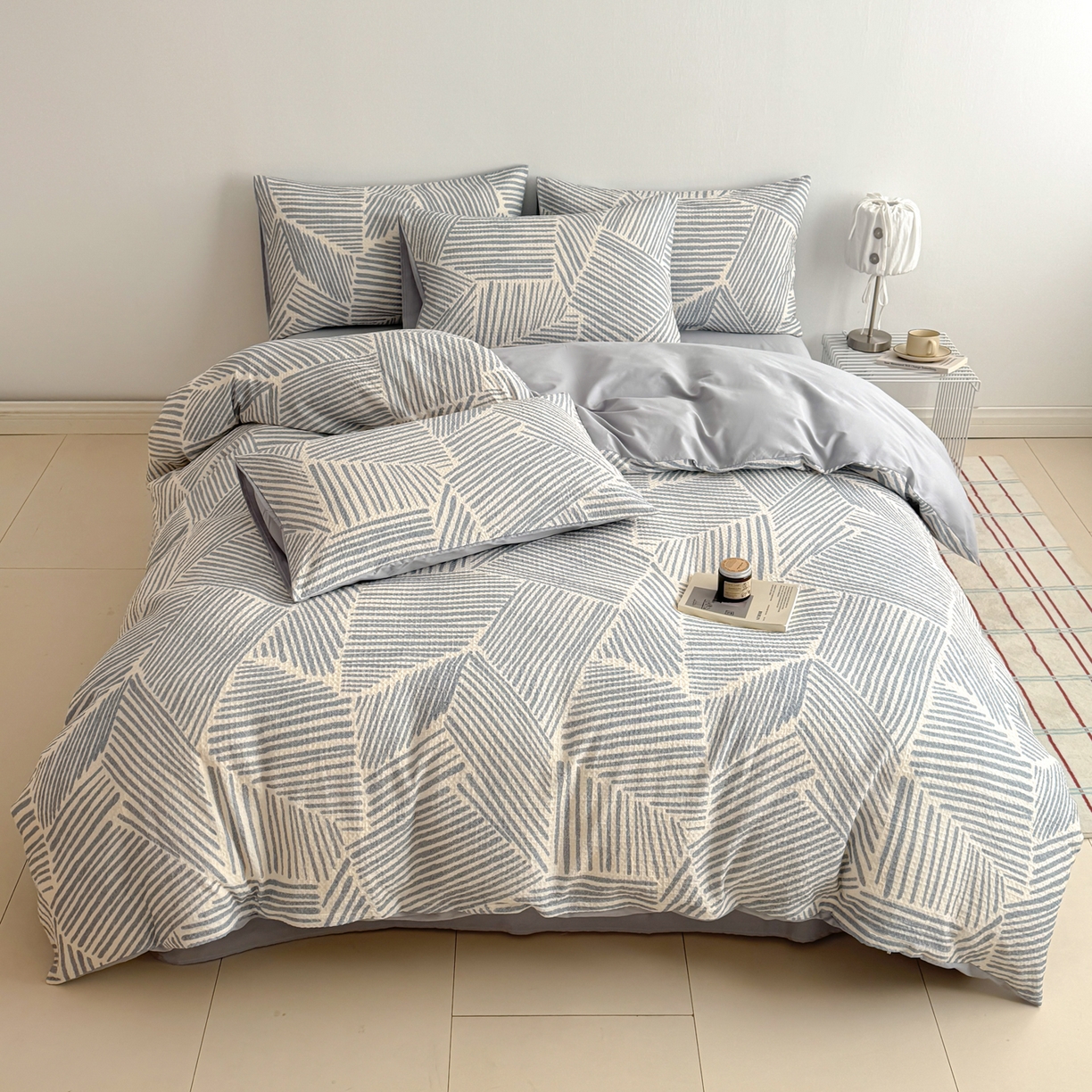 91家纺网 家纺一手货源 找家纺 沐辰 2026新款A类华夫格全棉纯棉印花四件套 华夫格-雪花