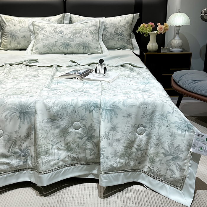 91家纺网 家纺一手货源 找家纺 欧夏家纺 2026莱赛尔天丝麻数码印花镂空夏被空调被夏凉被 古兰德