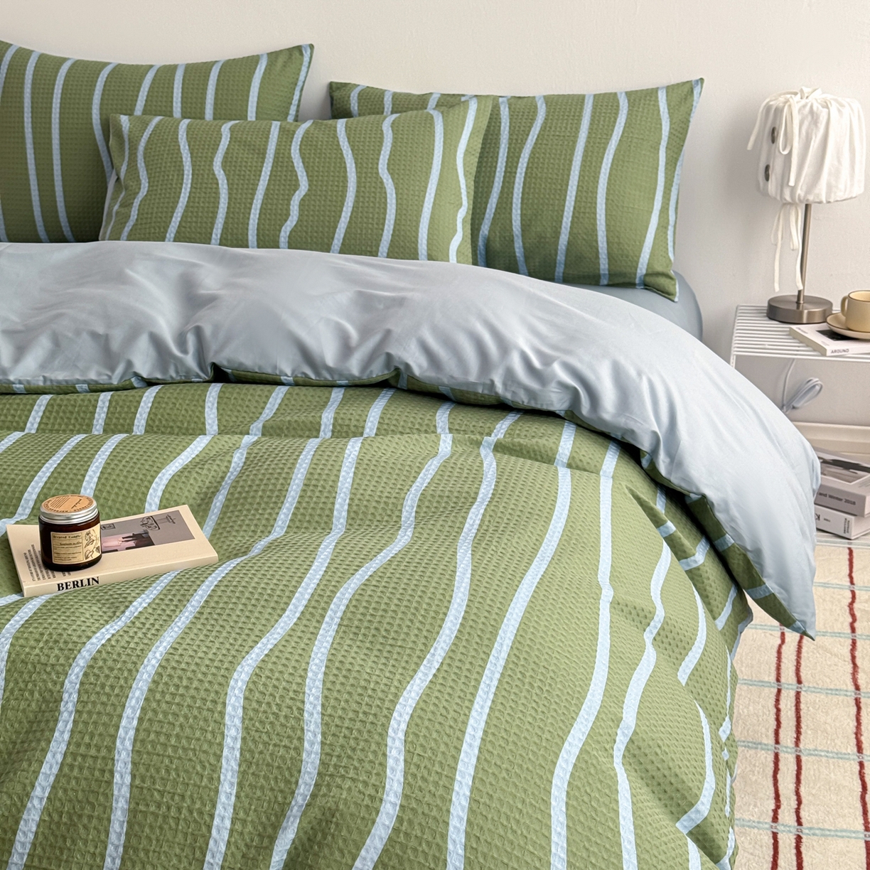 91家纺网 家纺一手货源 找家纺 沐辰 2026新款A类华夫格全棉纯棉印花四件套 华夫格-森林