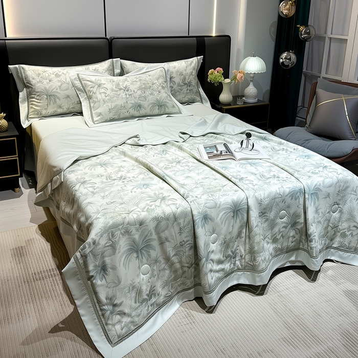 91家纺网 家纺一手货源 找家纺 欧夏家纺 2026莱赛尔天丝麻数码印花镂空夏被空调被夏凉被 古兰德