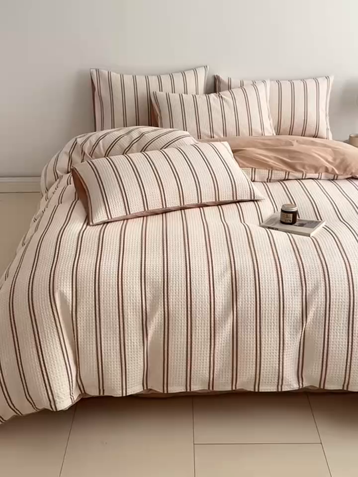 91家纺网 家纺一手货源 找家纺 沐辰 2026新款A类华夫格全棉纯棉印花四件套 华夫格-沙滩