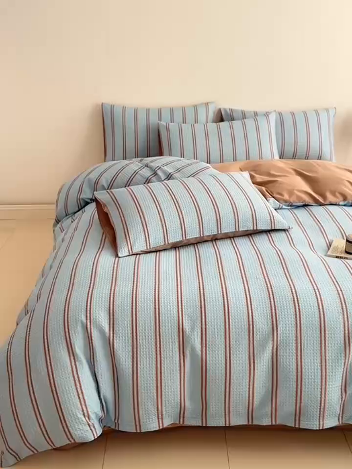 91家纺网 家纺一手货源 找家纺 沐辰 2026新款A类华夫格全棉纯棉印花四件套 华夫格-海洋