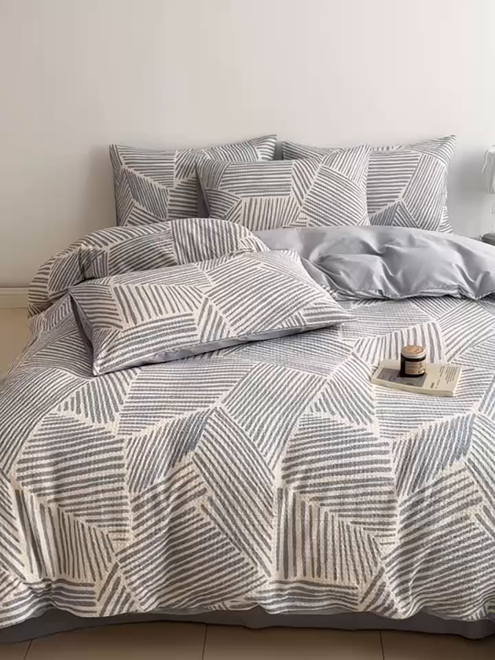 91家纺网 家纺一手货源 找家纺 沐辰 2026新款A类华夫格全棉纯棉印花四件套 华夫格-雪花